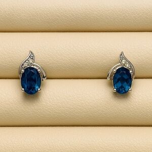 925 Sterling Silver Genuine London Blue Sapphire Dainty Post Earrings